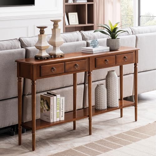 Leick Home Coastal Solid Wood Console Table with Shelf and Drawers, Rich Pecan Brown, Perfect for Entryways, Hallways, and Living Rooms, 20028-PC - color: Pecan, size: 2 Drawers