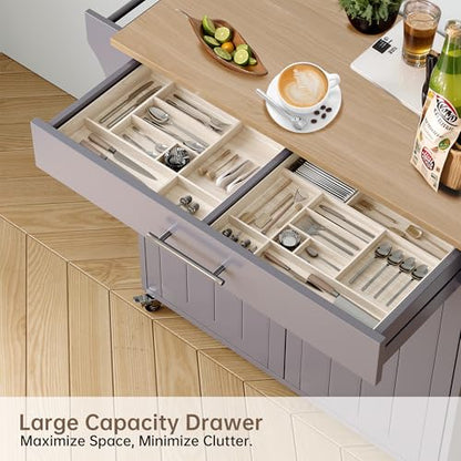 Wood Kitchen Island with Storage, Wooden Rolling Kitchen Island On Wheels with Countertop, Mobile Kitchen Island Cart with Towel Rack, Spice Rack, Adjustable Shelf and Drawers, Grey - color: Grey