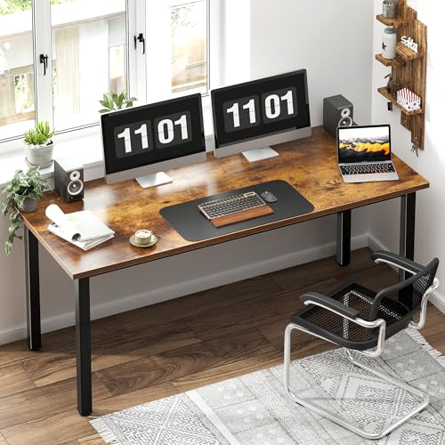 Need 63 Inch Large Computer Desk, Ample Legroom, Rustic Top, Metal Frame | Home Office Desk, Basic Sturdy Writing Table, Adjustable Feet, Water-Resistant, Dorms & Bedrooms, Easy Assembly, Game & Study - color: Rustic Brown, size: 63 inches