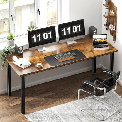 Need 63 Inch Large Computer Desk, Ample Legroom, Rustic Top, Metal Frame | Home Office Desk, Basic Sturdy Writing Table, Adjustable Feet, Water-Resistant, Dorms & Bedrooms, Easy Assembly, Game & Study - color: Rustic Brown, size: 63 inches