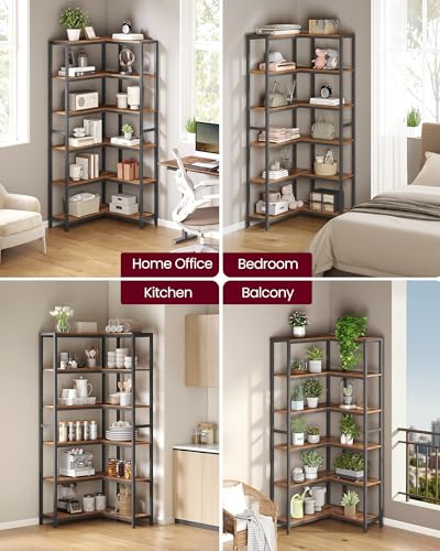 VASAGLE 6 Tier Bookshelf with Metal Frame, Convertible Industrial Corner Shelf, 9.4 x 40.2 x 69 Inches, for Living Room, Bedroom, Home Office, Rustic Brown and Ink Black ULLS606K01 - size: 6 Tiers (40.2"W)