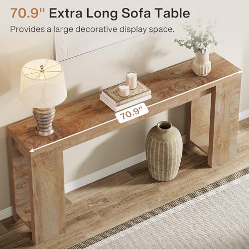 Tribesigns 70.9-Inch Extra Long Console Table, Farmhouse Wood Sofa Table Behind Couch, Narrow Entryway Accent Table for Living Room, Hallway, Entrance, Foyer, Light Oak Brown - color: Light Brown