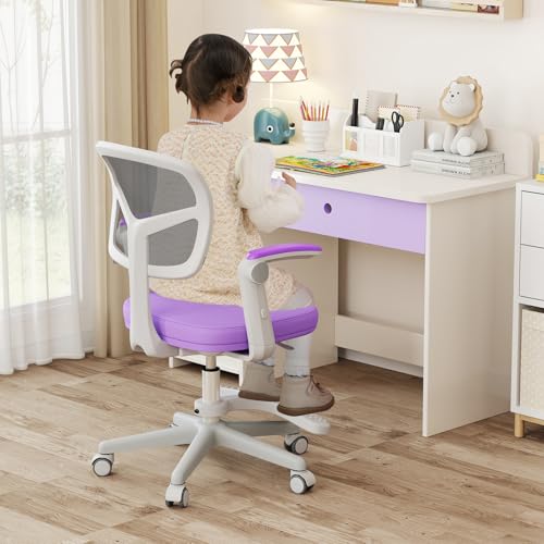 HONEY JOY Kids Desk Chair, Children Study Chair with Adjustable Height/Armrest/Footrest, Swivel Rolling Mesh Task Student Chair, Kids Computer Chair for Teens Girls Boys, Home, School, Office (Purple) - color: Purple