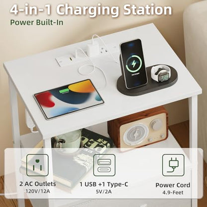 Somdot Nightstands Set of 2 with 3 Drawers, Charging Station & LED Light | Open-Shelf End Tables for Bedside, Small Spaces, Bedroom, Entryway and Hallway, White - color: White, size: 11.8"D x 15.7"W x 28.3"H (3 Drawers)