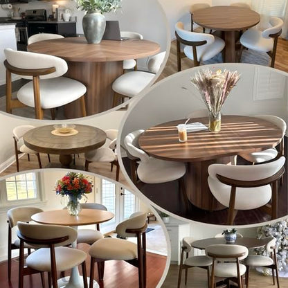 COLAMY Wooden Dining Chairs Set of 4, Modern Fabric Upholstered Kitchen Side Chairs, Farmhouse Dining Room Chair with Foot Pegs, Beige - color: Beige, size: Set of 4