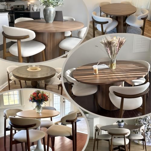 COLAMY Wooden Dining Chairs Set of 2, Modern Fabric Upholstered Kitchen Side Chairs, Farmhouse Dining Room Chair with Foot Pegs, Beige - color: Beige, size: Set of 2