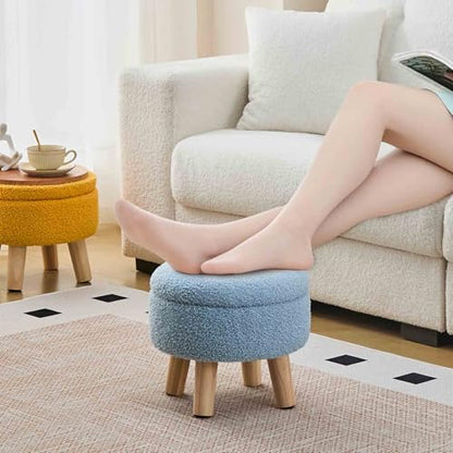 Wimarsbon Storage Ottoman, Modern Round Footrest with Soft Padded Seat, Teddy Velvet Footstool with Wood Legs, Accent Small Table or Plant Stand for Hallway, Living Room (Blue) - color: Blue