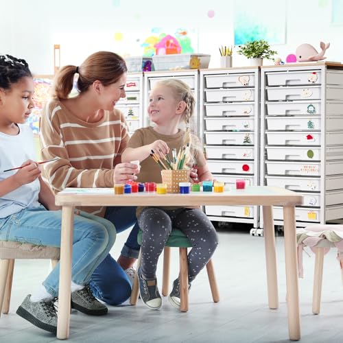 SYKIARIOL Rolling Cart with Drawers,10 Drawer Rolling Cart,Storage Cart with Wheels,Utility Cart with Drawers,Teacher Cart for Classroom Storage,Craft Cart with Wheels and Wooden Tabletop,White - color: white