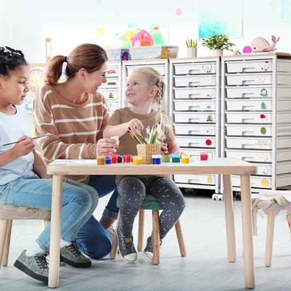 SYKIARIOL Rolling Cart with Drawers,10 Drawer Rolling Cart,Storage Cart with Wheels,Utility Cart with Drawers,Teacher Cart for Classroom Storage,Craft Cart with Wheels and Wooden Tabletop,White - color: white