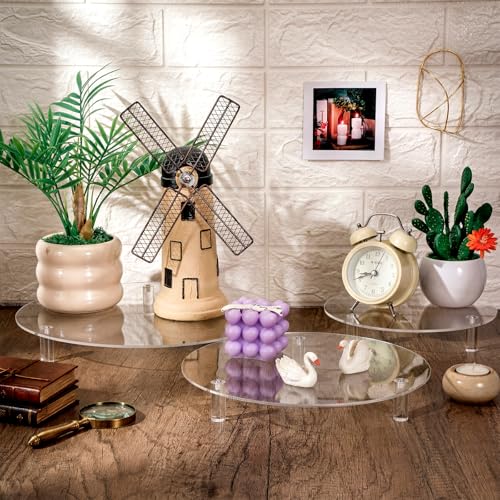 Lineshading 3 Pcs Round Acrylic Display Riser Clear Round Stands Clear Pedestal Riser Board for Cake Plant Dessert Jewelry Collectible Cupcake Figure Wedding Birthday Party Decor(8'',10'',12'') - size: 8'',10'',12'', style: Round