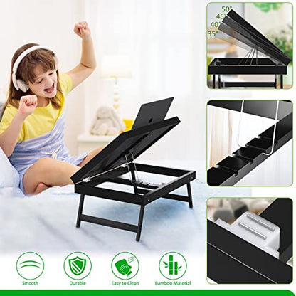 Artmeer Bed Tray Table Breakfast Food Tray with Folding Legs Serving Tray for Laptop Desk, Sofa,Platters,TV,Snack,Eating Tray(Black, Medium) - color: Black, size: 15.4" x 11" x 4.7"