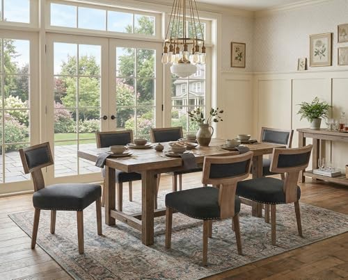 RIVOVA Mid Century Modern Dining Chairs Set of 4 Linen Fabric Upholstered Kitchen Side Chairs with Nailhead Trim, Modern Kitchen Armless Solid Wood Dining Chairs, Charcoal - color: Charcoal Nailhead