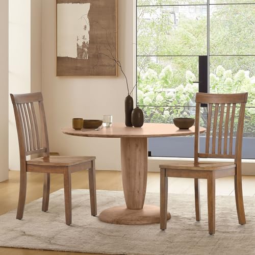 COLAMY Wooden Dining Chairs Set of 2, Farmhouse Dining Room Chairs, Windsor Spindle High Back Side Chairs, Armless Rubberwood Kitchen Table Chairs, Light Brown - color: Light Brown, size: Set of 2