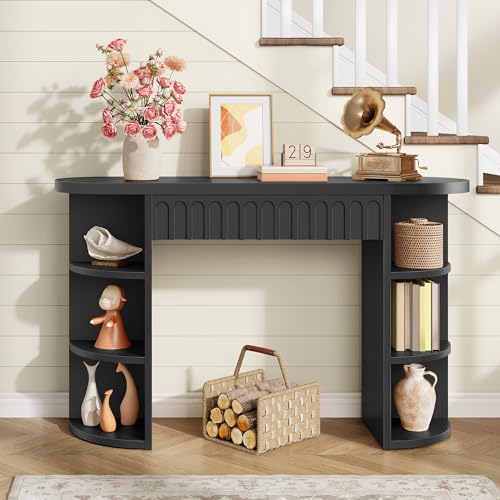 Hoctieon Fluted Console Table with Storage, Entryway Table with Side Storage Shelves, Narrow Sofa Tables Behind Couch, Hallway Tables for Living Room, Entrance, Foyer, Black - color: Black