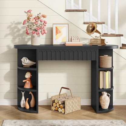 Hoctieon Fluted Console Table with Storage, Entryway Table with Side Storage Shelves, Narrow Sofa Tables Behind Couch, Hallway Tables for Living Room, Entrance, Foyer, Black - color: Black