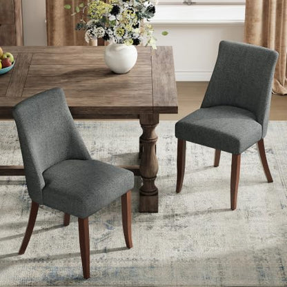 COLAMY Upholstered Dining Chairs Set of 6, Mid Century Modern Kitchen Chairs with Back, Farmhouse Fabric Side Dining Room Chairs with Wood Legs for Dining Room Restaurant, Dark Grey - color: Dark Grey, size: Set of 6