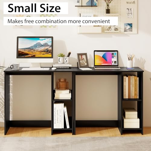 Tangkula Small Desk with Shelves, Compact Desk for Small Space, Study Writing Table with 2 Tier Shelves, Modern Simple Style Laptop PC Table (Black) - color: Black
