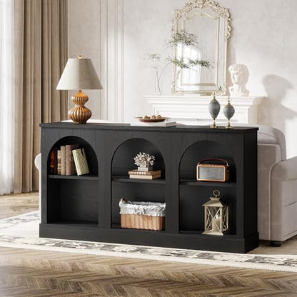 Tribesigns Farmhouse Console Table, 63-Inch Long Entryway Table with 3 Tier Storage, Wooden Rectangular Sofa Table Behind The Couch for Entrance, Hallway, Living Room, Black - color: Black