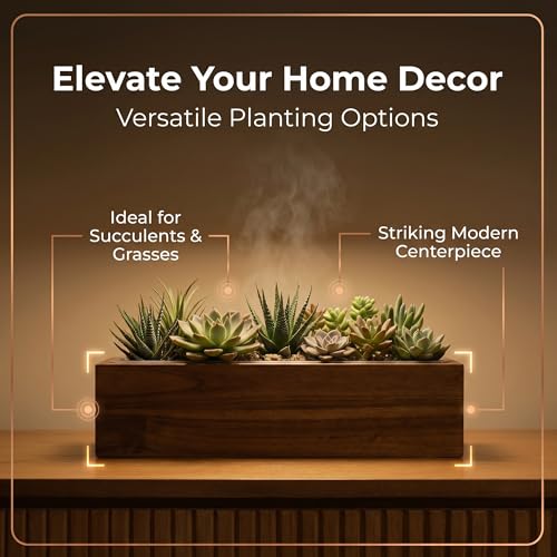 zaqro Indoor Planter Box Set of 2-17” x 4” Small Acacia Wood Window Sill Herb Planters - Rectangular Wooden Centerpiece Boxes with Liners - No Drain Holes - for Kitchen Tabletop Countertop