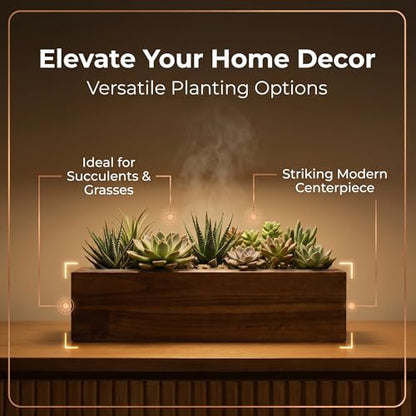 zaqro Indoor Planter Box Set of 2-17” x 4” Small Acacia Wood Window Sill Herb Planters - Rectangular Wooden Centerpiece Boxes with Liners - No Drain Holes - for Kitchen Tabletop Countertop