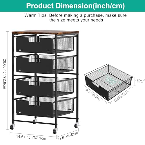 4-Drawer Storage Organizer, Under Desk Rolling File Cart with Lockable Wheels, Multi-Layer Mobile Filing Cabinet, Utility Craft Cart for Home Office,Black - size: 4 Tier