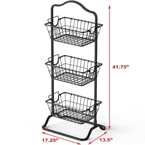 Simple Houseware 3-Tier Rigid Wire Market Fruit Basket Stand, Black - size: 3 Tier