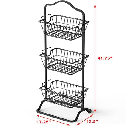 Simple Houseware 3-Tier Rigid Wire Market Fruit Basket Stand, Black - size: 3 Tier