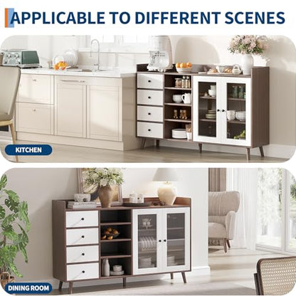 GarveeLife 55" Large Sideboard Buffet Cabinet with Storage, 30" Tall Modern Kitchen Storage Cabinet,Adjustbale Shelf, Coffee Bar, Long Accent Table for Dining Room, Living Room, Entryway,Brown - color: Brown