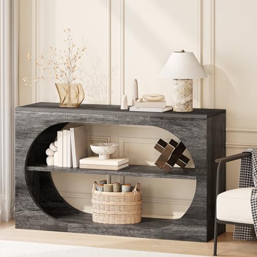 Console Table, 55-Inch Entryway Tables 3-Tier Wood Narrow Sofa Tables for Living Room Foyer Table for Entryway, Hallway, Entrance - color: Grey