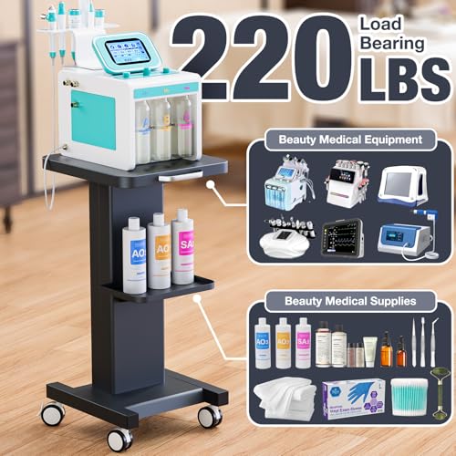 Esthetician Cart with Wheels Spa Cart for Hydrafacial RF Cavitation Machine | Beauty Salon Rolling Cart, Salon Equipment Trolley Esthetician Machine Stand, All-metal Carbon Steel, Silent Wheels w/ Locks - color: Classic - Black