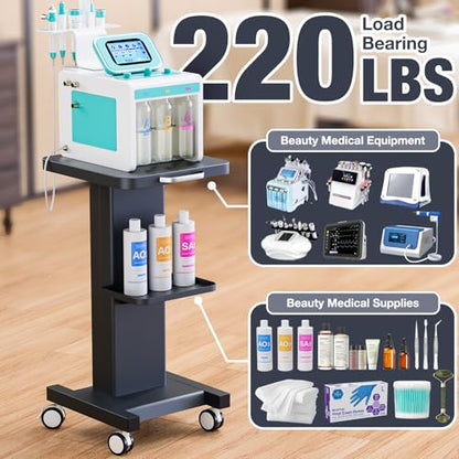 Esthetician Cart with Wheels Spa Cart for Hydrafacial RF Cavitation Machine | Beauty Salon Rolling Cart, Salon Equipment Trolley Esthetician Machine Stand, All-metal Carbon Steel, Silent Wheels w/ Locks - color: Classic - Black