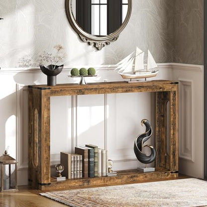 Farmhouse Console Table, 47.2 Inches Wooden Sofa Table, Behind Couch Table with Storage, Industrial Hallway Accent Table for Living Room, Entryway, Hallway, Rustic Brown CT24BR