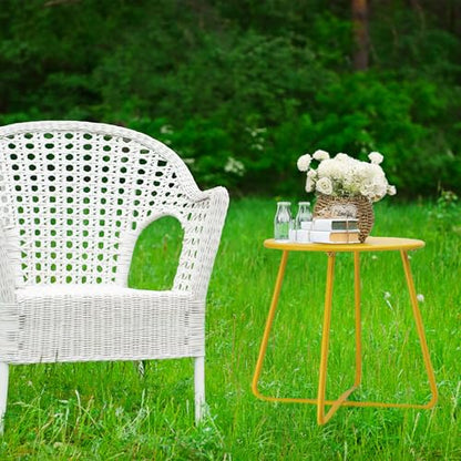 danpinera Outdoor Side Tables with Flower Cut Outs, Weather Resistant Steel Patio Side Table, Small Round Outdoor End Table Metal Side Table for Patio Yard Balcony Garden Yellow - color: Yellow