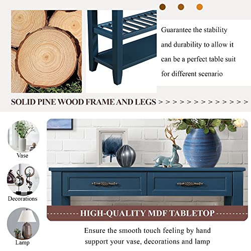 Knocbel Entryway Console Table with 2 Storage Drawers and 2 Lower Shelves, Entrance Hallway Foyer Behind Sofa Couch Table, Easy Assembly (Navy Blue) - color: Navy Blue