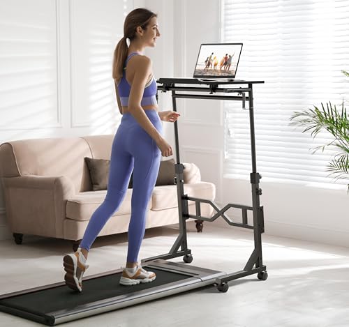 Oransail Small Standing Desk with Wheels, 29.5-45.3 Inch Adjustable Height, Portable Treadmill Desk, Rolling Computer Table for Walking Pad with a Cup Holder and a Hook - color: Black