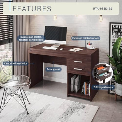 Techni Mobili 48 Inch Modern Compact Computer Desk with Drawers, Espresso | 48 Inch modern desk with storage drawers, sturdy frame, compact design, ideal for bedrooms and home office workspaces - color: Espresso
