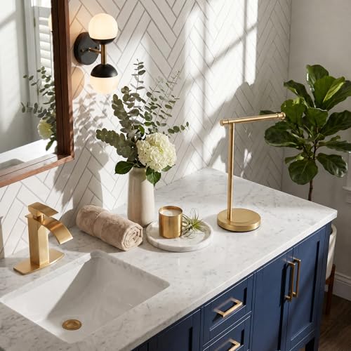 Hoimpro 13" Brushed Gold Stand Hand Towel Holder Bathroom Kitchen Countertop Towel Rack Towel Bar Ring Free Standing Counter T Bath Accessories Freestanding Vanity Sink Hardware Stainless Steel - color: Brushed Gold