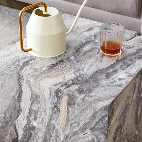15.7" H Square Compact Coffee Table,Small Cube End Table,Modern Side Table with Stylish Faux Marble Pattern,Minimalist Accent Table for Living Room,Office,Apartment,Nightstand(Grey,15.7") - color: Grey,15.7"h