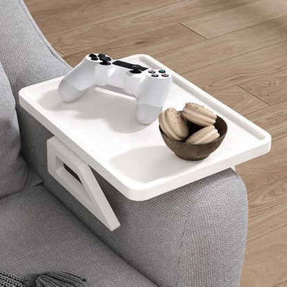 Couch Arm Tray,Bamboo Folding Sofa Tray,Sofa Armrest Trays Clip-On Couch Desk for Drinks,Snacks,Phone,Remote Control（White） - color: White, style: 13.0" x 9.4"