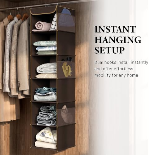 Simple Houseware 6 Shelf Hanging Closet Organizer, Brown - color: Brown, size: 6 Shelf
