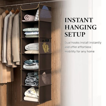 Simple Houseware 6 Shelf Hanging Closet Organizer, Brown - color: Brown, size: 6 Shelf