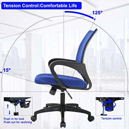 BestOffice | Ergonomic Office Chair | Mid-Back Swivel Desk Chair | Breathable Backrest & Lumbar Support | Adjustable Height | Sponge Seat | Rolling Wheels | Blue | for Adults & Women | Pack of 2 - color: Blue, style: pack of 2