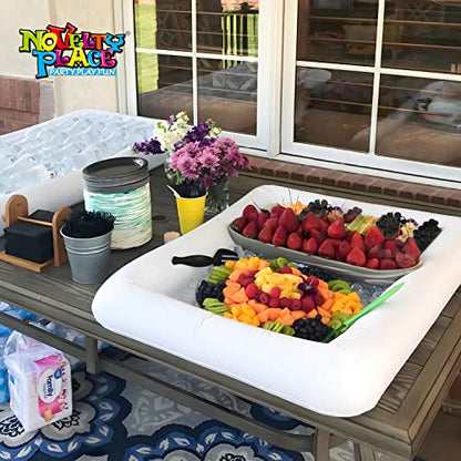 Novelty Place Inflatable Ice Serving Buffet Bar - Salad Food & Drinks Cooler Serving Tray for Summer Party Picnic & Camping (Pack of 3, 24 Inches) - color: White-3pcs