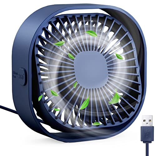 RJVW 4 Inch Small USB Desk Fan, 3-Speed Portable & 360°Rotatable Mini Cooling Fan, USB-Powered Desktop Fan for Home Office Bedroom Dorm Indoor Outdoor Summer Gift - color: Blue