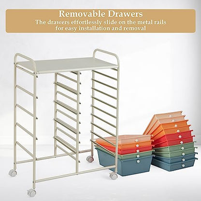 Giantex 15-Drawers Rolling Storage Cart, Mobile Book Paper Organizer Utility Trolley with Wheels, Ideal for School, Office, Home