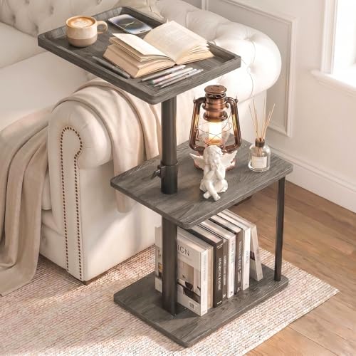Faesun C Table End Table Adjustable Height, 360°Swivel TV Tray Table for Small Spaces, Small Nightstand for Living Room, Bedroom, Gray - color: Taupe, size: Pro