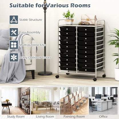 DREAMADE Rolling Cart With Storage Drawers, Utility Cart With Removable Plastic Drawers, Lockable Wheels for Classroom Organization, Art Supplies, Office, Scrapbook (20 Drawers, Black) - color: Black, style: 20 Drawers