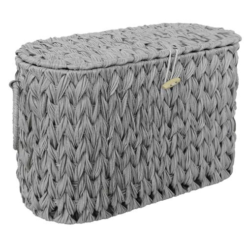 Coeusy Toilet Paper Storage Basket with Lid,Wicker Toilet Paper Holder Stand,Narrow Decorative Woven Bathroom Basket Organizer,Free Standing Grey - color: Grey