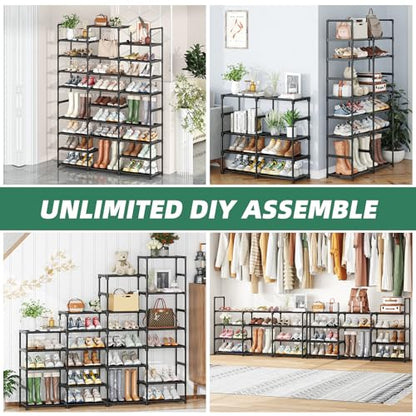 Simple Trending 8-Tier Shoe Rack Large Capacity 64 Pairs Tall Shoe Shelf, Sturdy Metal Shoe Organizer for Entryway, Closet, Bedroom, Black - size: 8 Tiers, Black