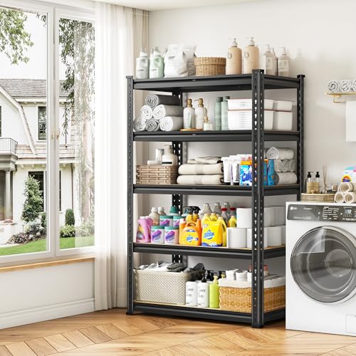 DurayLoly 5-Tier Storage Shelves,1980LBS Heavy Duty Metal Shelving Unit,Adjustable Pantry Shelves Storage Rack for Kitchen Closet Laundry Living Room,59.8" H x 27.55" W x 11.81" D - size: 59.8" H x 27.55"W x 11.81" D